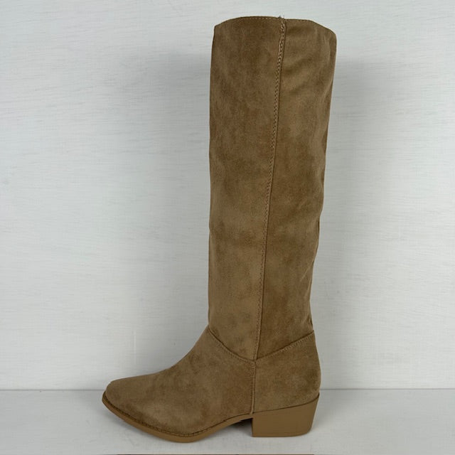 Gave suèdine cowboylaarzen met lage hak khaki