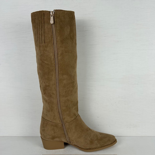 Gave suèdine cowboylaarzen met lage hak khaki