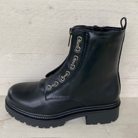 Glitter zip boots leatherlook zwart