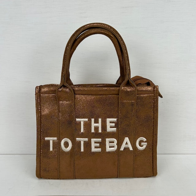 Metallic tote bag klein bruin