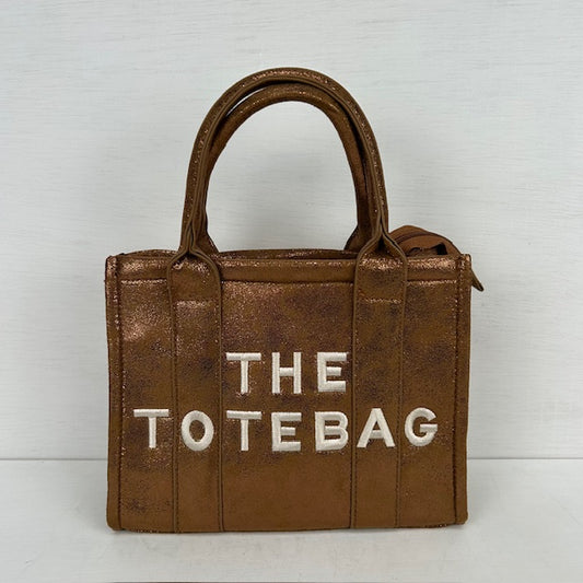 Metallic tote bag klein bruin