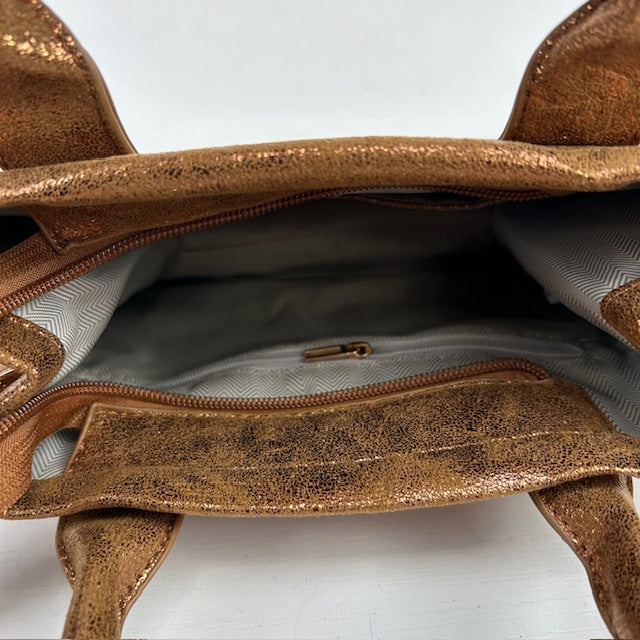 Metallic tote bag klein bruin