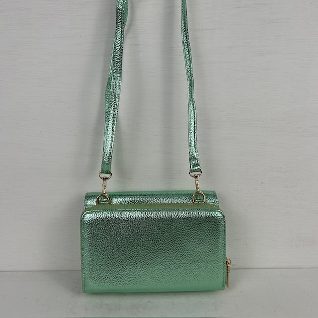 Schoudertasje met portemonnee metallic groen