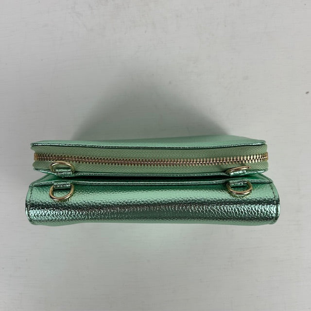 Schoudertasje met portemonnee metallic groen