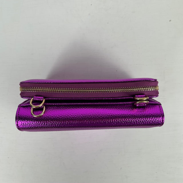 Schoudertasje met portemonnee metallic paars