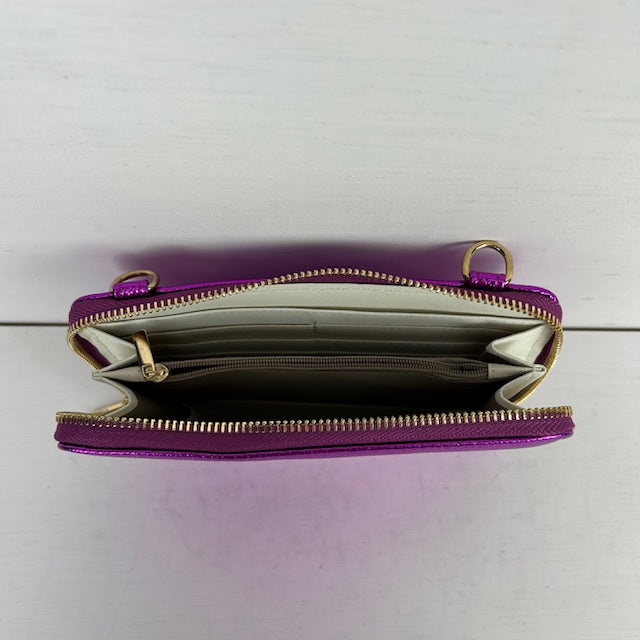 Schoudertasje met portemonnee metallic paars