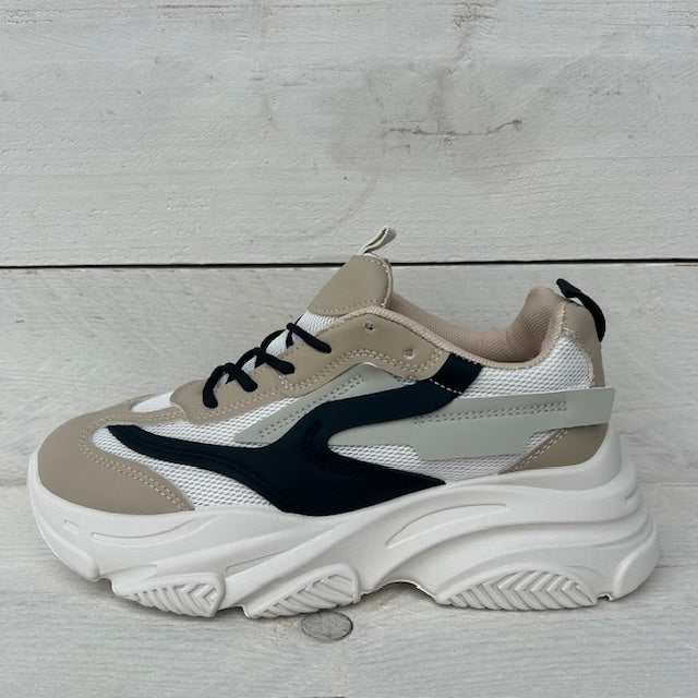 Modieuze sneaker zwart beige