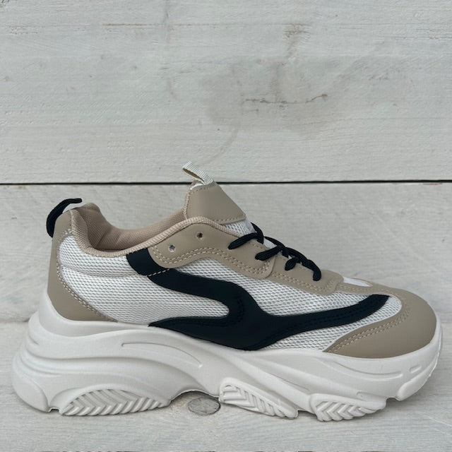 Modieuze sneaker zwart beige