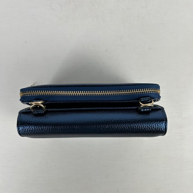 Schoudertasje met portemonnee metallic navy