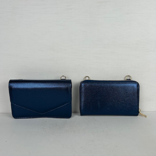 Schoudertasje met portemonnee metallic navy
