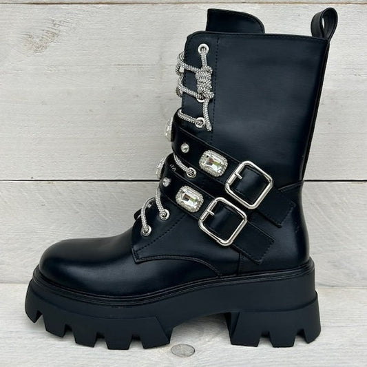 Shiny boots met siergesp zwart