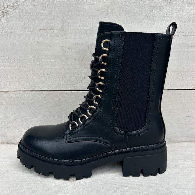 Veterboots zwart met gouden details