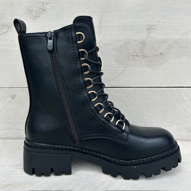 Veterboots zwart met gouden details