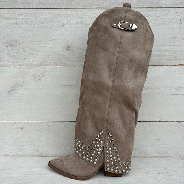 Hoge cowboylaars met sierlijke flap khaki