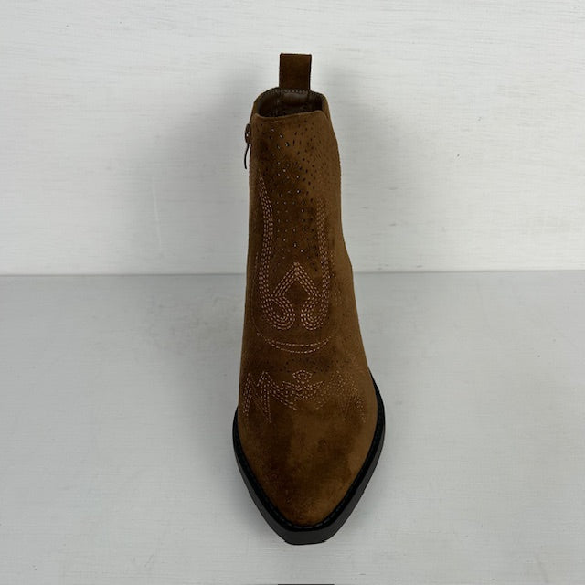 Suèdine cowboylaarsje met gaaf design lichtbruin