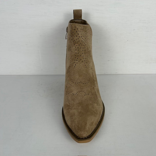 Suèdine cowboylaarsje met gaaf design khaki