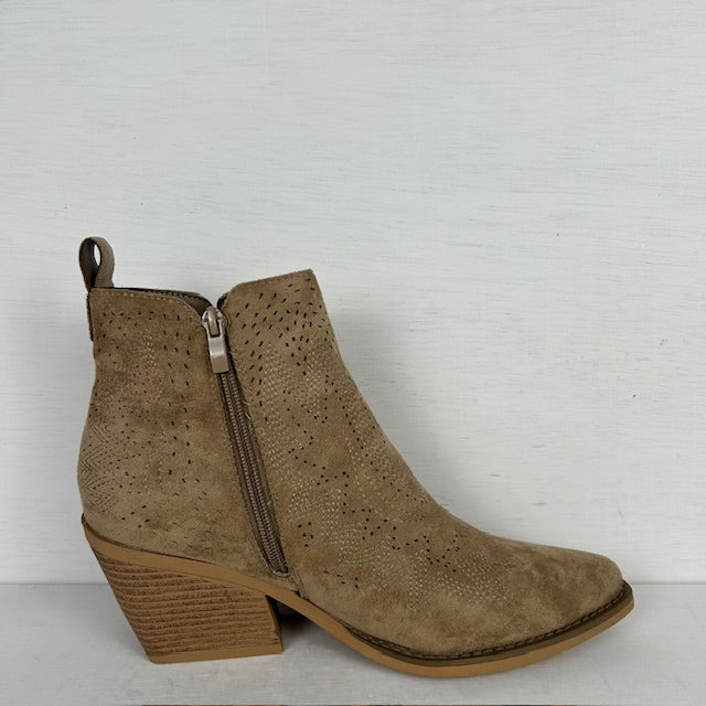 Suèdine cowboylaarsje met gaaf design khaki