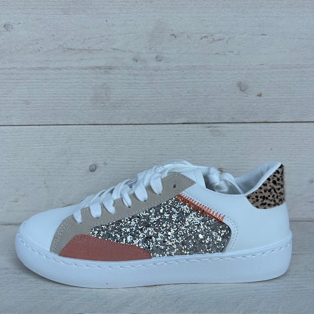 Shiny sneaker met panterprint wit