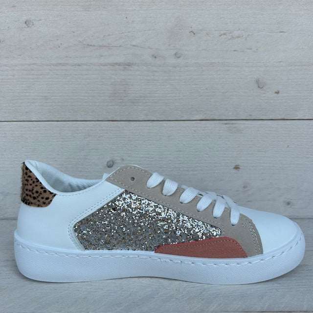 Shiny sneaker met panterprint wit