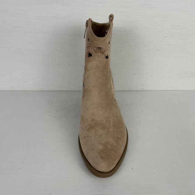 Suèdine cowboylaarsje met gaatjes motief khaki