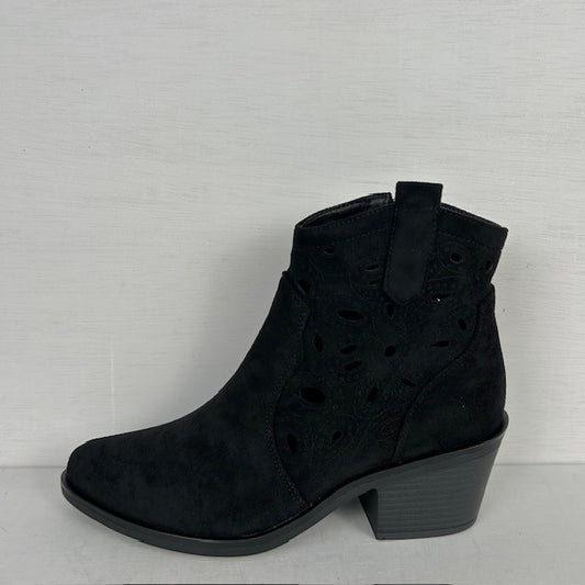 Suèdine cowboylaarsje met gaatjes motief zwart