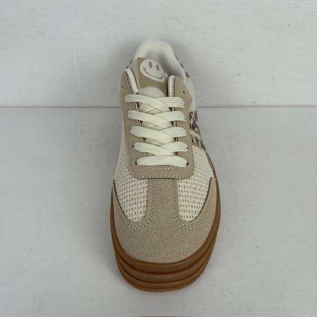 Retro sneakers met gevlochten motief beige panter