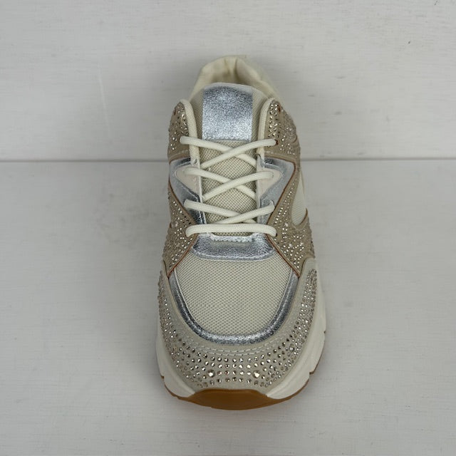 Trendy sneakers met shiny afwerking beige goud