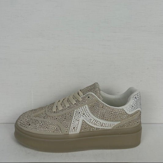Retro sneakers met shiny afwerking beige