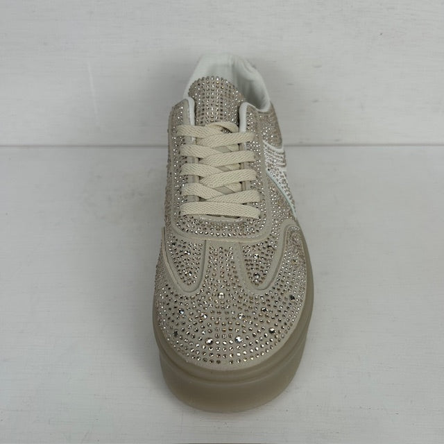 Retro sneakers met shiny afwerking beige