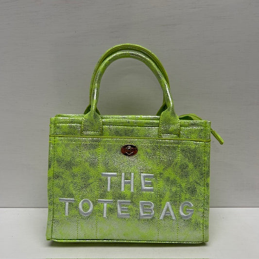 Metallic tote bag met gouden detail groen klein