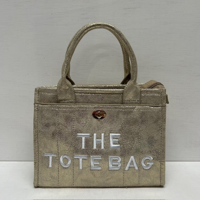 Metallic tote bag met gouden detail goud klein