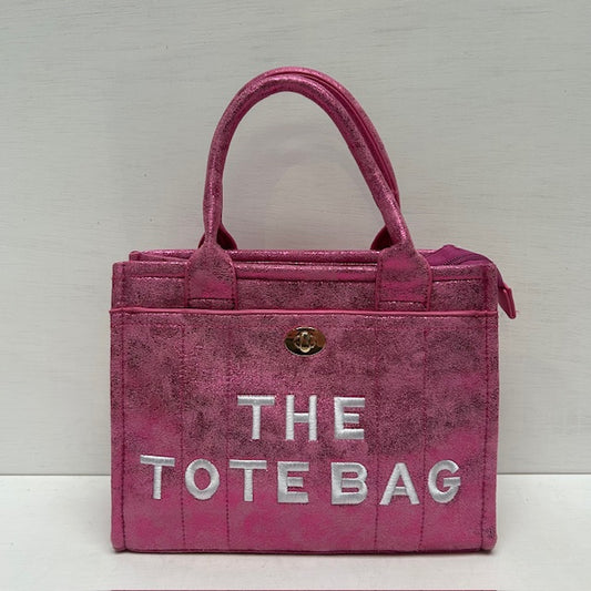 Metallic tote bag met gouden detail fuchsia klein