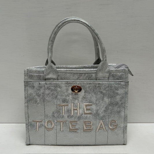 Metallic tote bag met gouden detail zilver klein