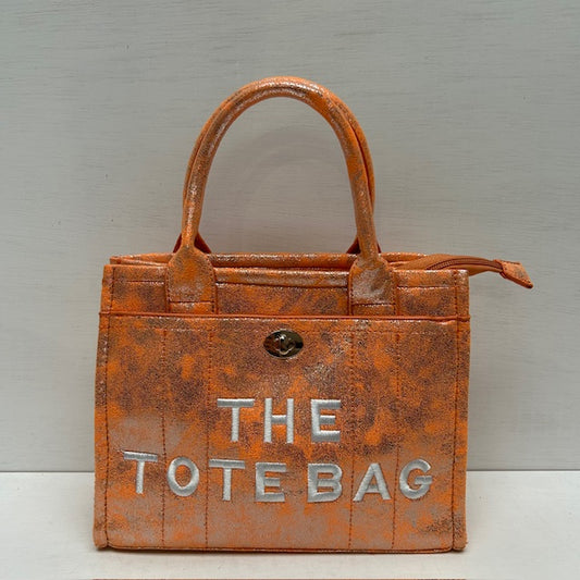 Metallic tote bag met gouden detail oranje klein