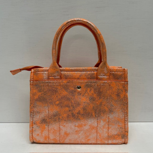 Metallic tote bag met gouden detail oranje klein