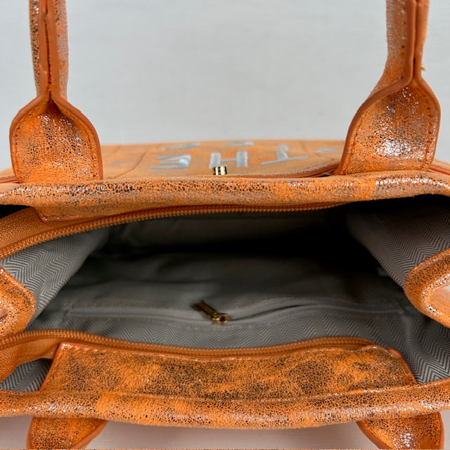 Metallic tote bag met gouden detail oranje klein