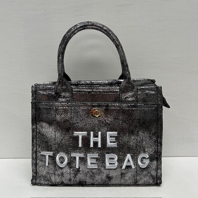 Metallic tote bag met gouden detail zilver grijs klein