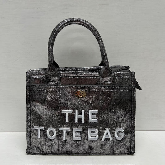 Metallic tote bag met gouden detail zilver grijs klein