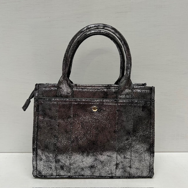Metallic tote bag met gouden detail zilver grijs klein