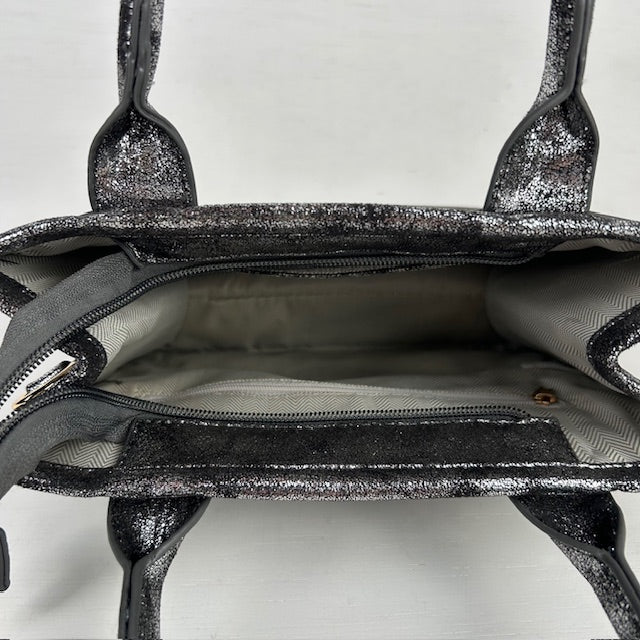 Metallic tote bag met gouden detail zilver grijs klein