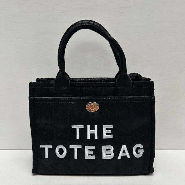 Metallic tote bag met gouden detail zwart klein