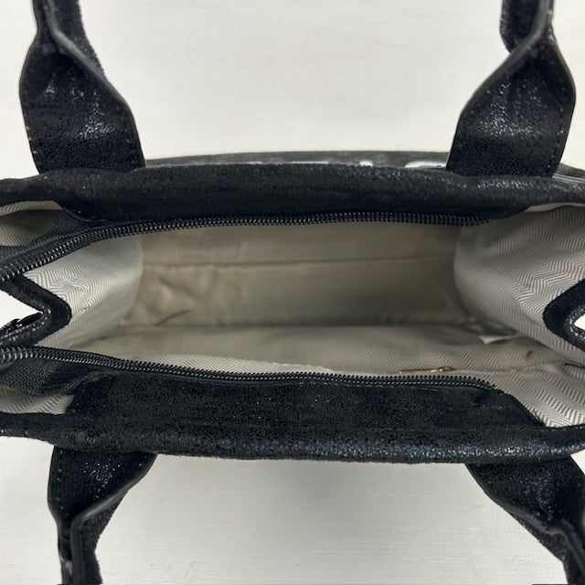 Metallic tote bag met gouden detail zwart klein