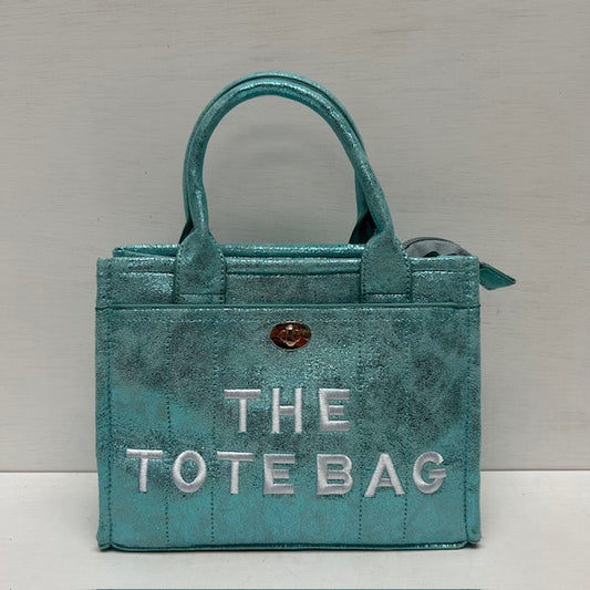 Metallic tote bag met gouden detail blauw klein