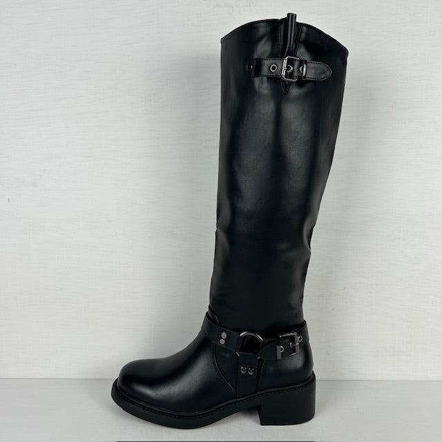 Stoere hoge laarzen met gespjes zwart