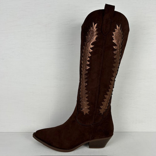 Gave suèdine cowboylaarzen met leuk design bruin