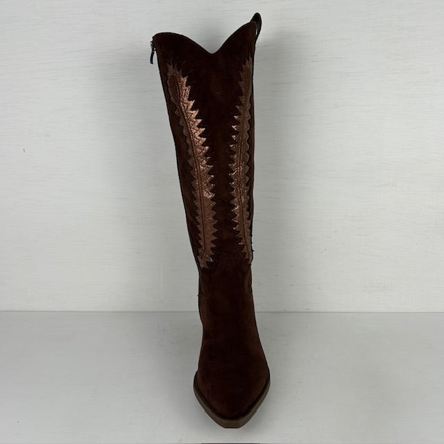 Gave suèdine cowboylaarzen met leuk design bruin