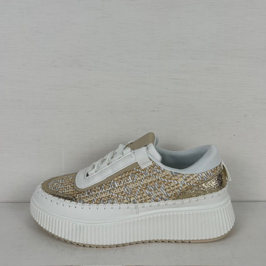 Trendy sneakers met ribbelzool beige