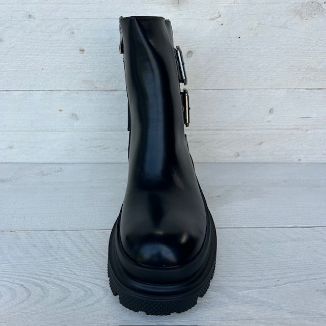 Leatherlook boots met gesp zwart