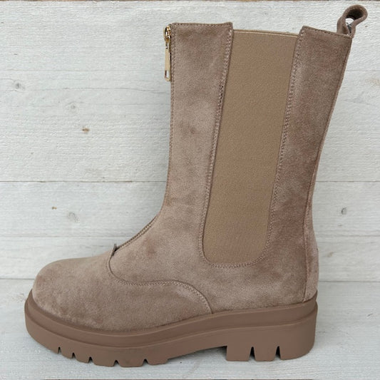 Suèdine boots met rits taupe