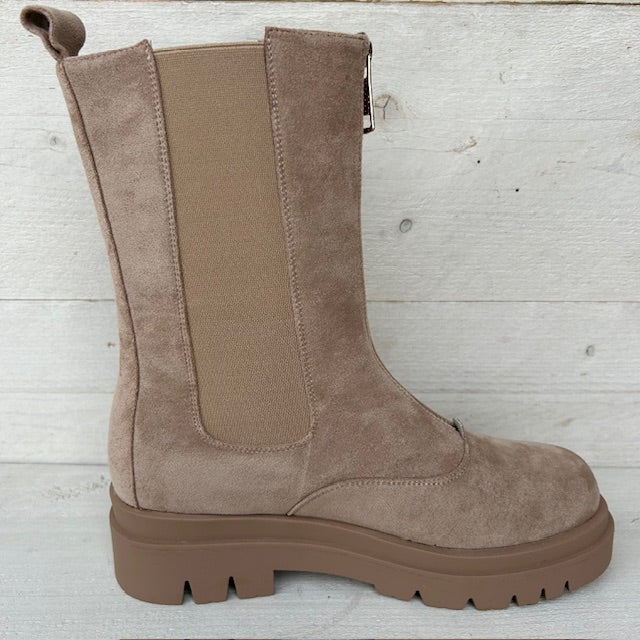 Suèdine boots met rits taupe